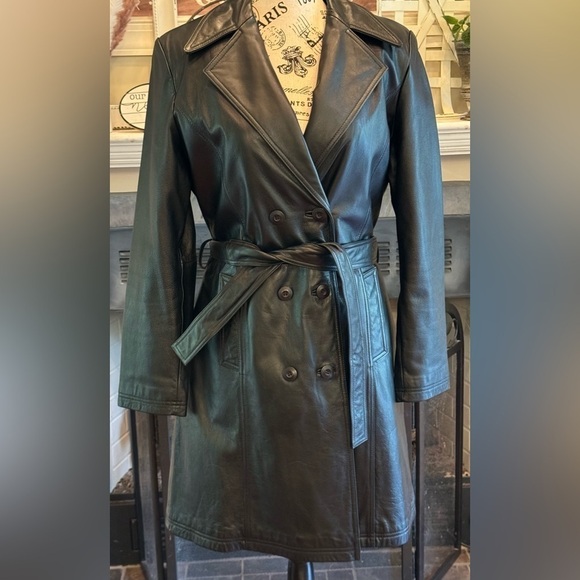 Wilsons Leather Jackets & Blazers - Wilsons Leather Maxima Black Leather Trench Coat Removable Insulation Large Belt